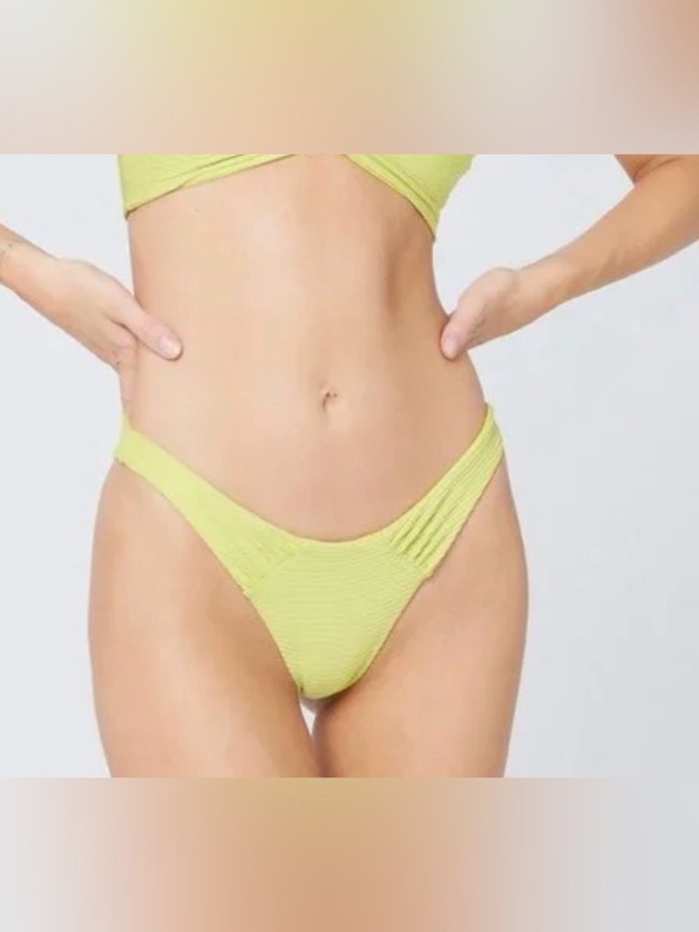 NEW L*SPACE Eco Chic Repreve Sol Ribbed Bikini Bottoms Size Small Green Apple